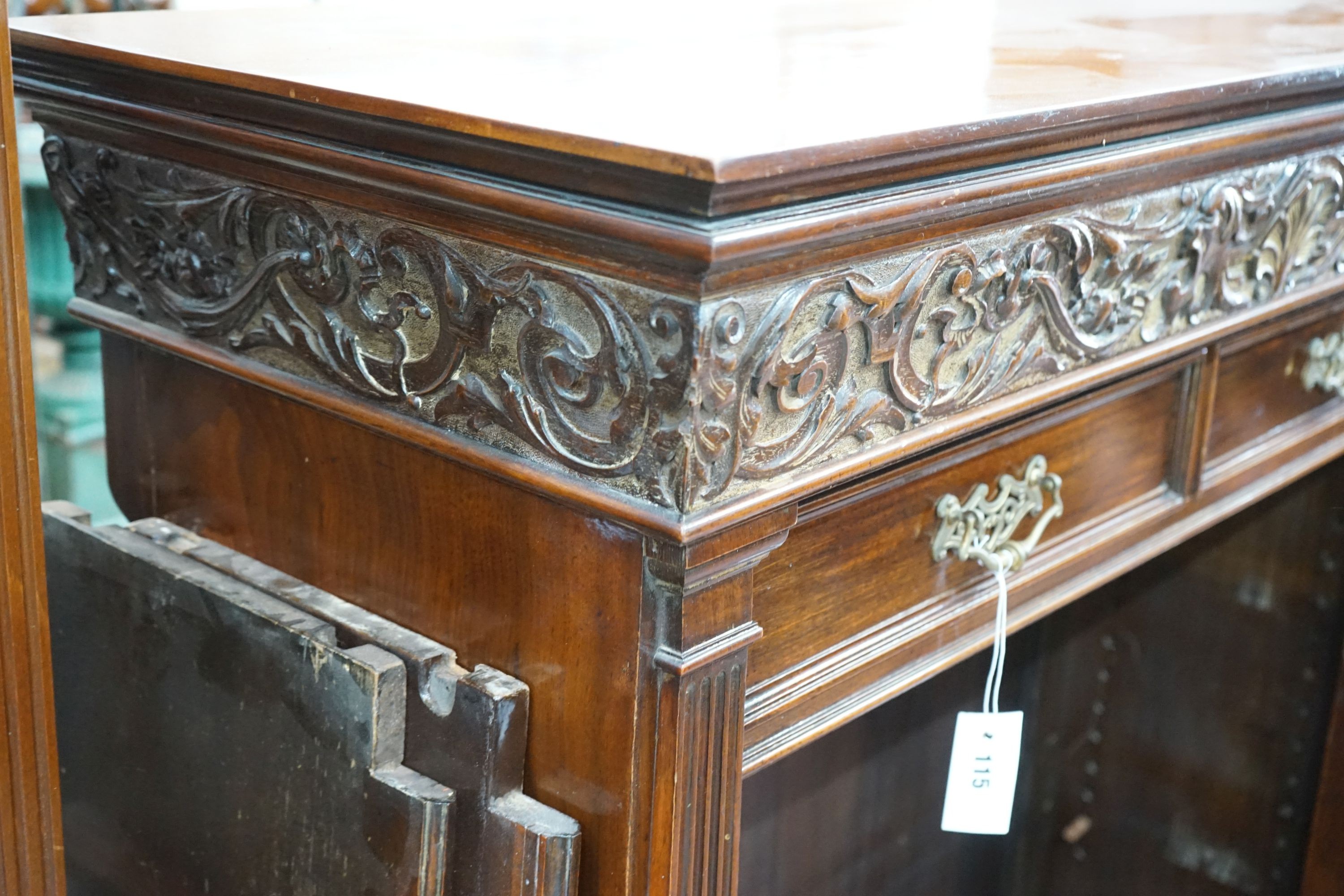 A late Victorian mahogany open bookcase, width 114cm, depth 46cm, height 125cm